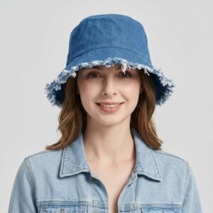 Fringe Denim Bucket Hat