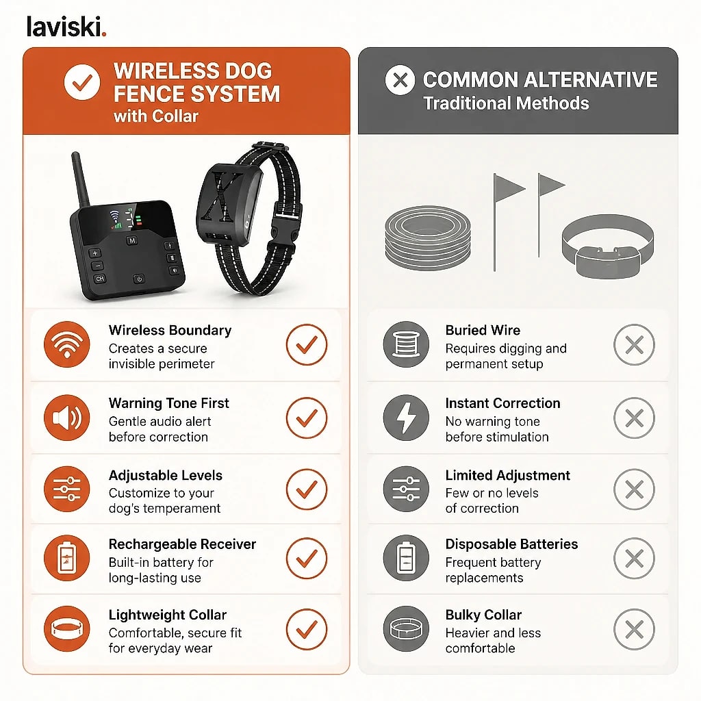Boundex Wireless Dog Fence System with Collar, compared with the usual alternative