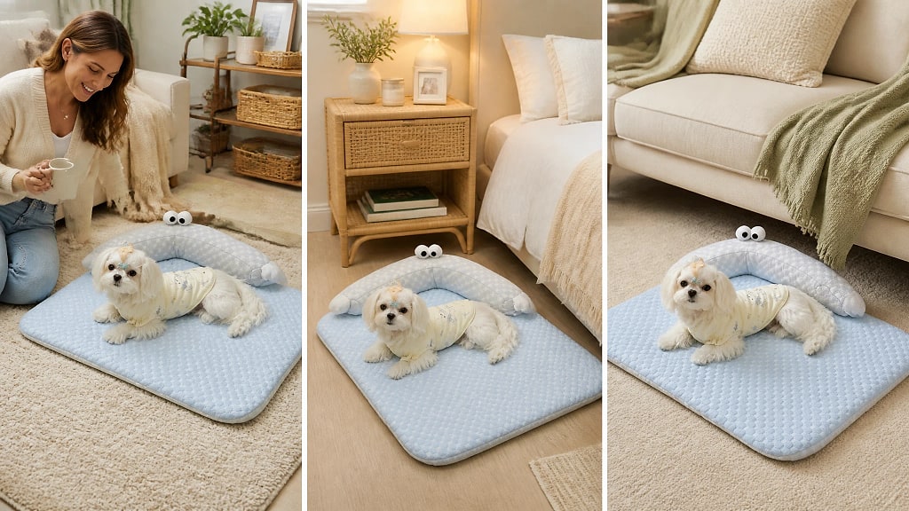 Breezra Cooling Orthopedic Pet Mat, shown in use at home