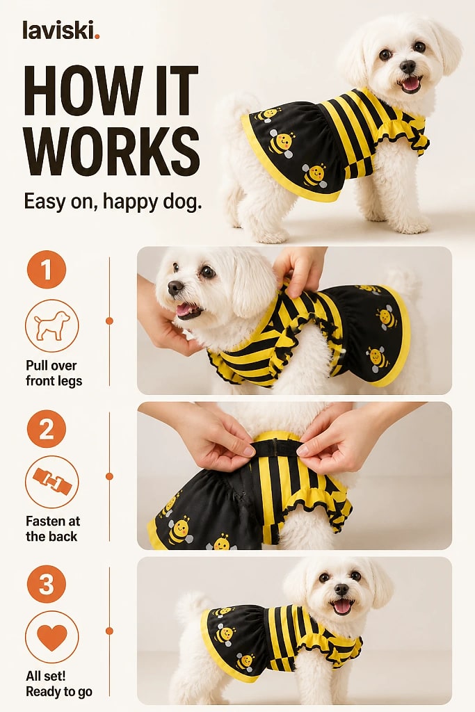 Bumbly Bee Dog Dress, how to unpack and set it up