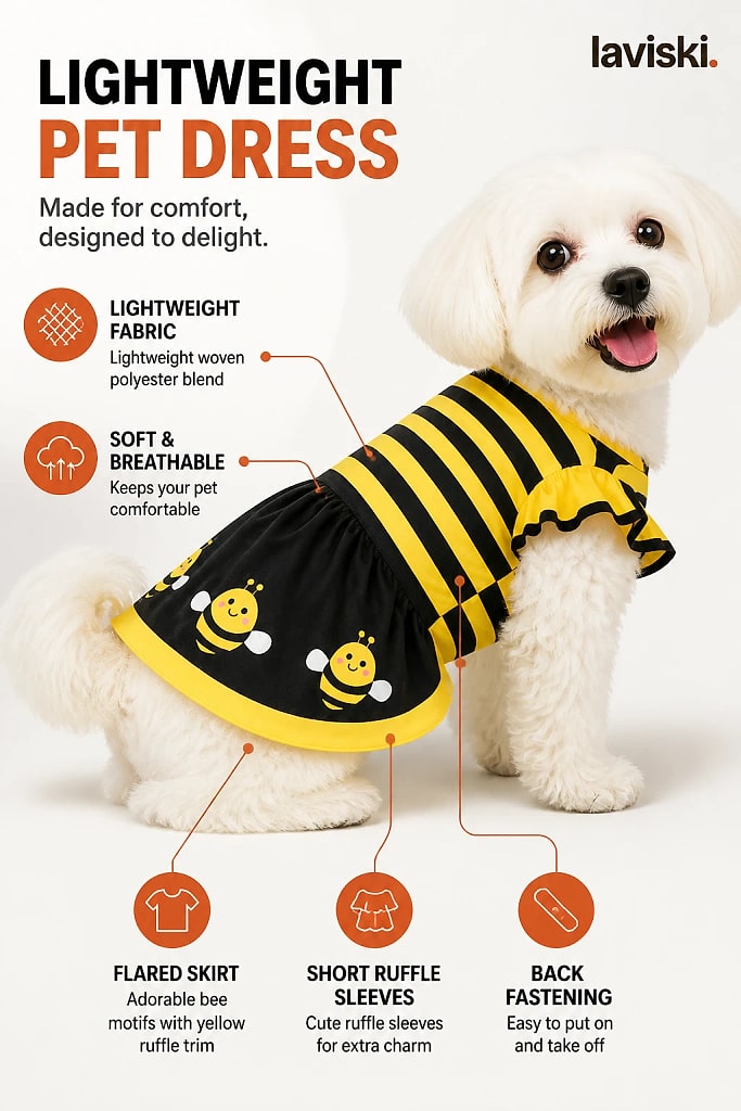 Bumbly Bee Dog Dress, materials and construction detail