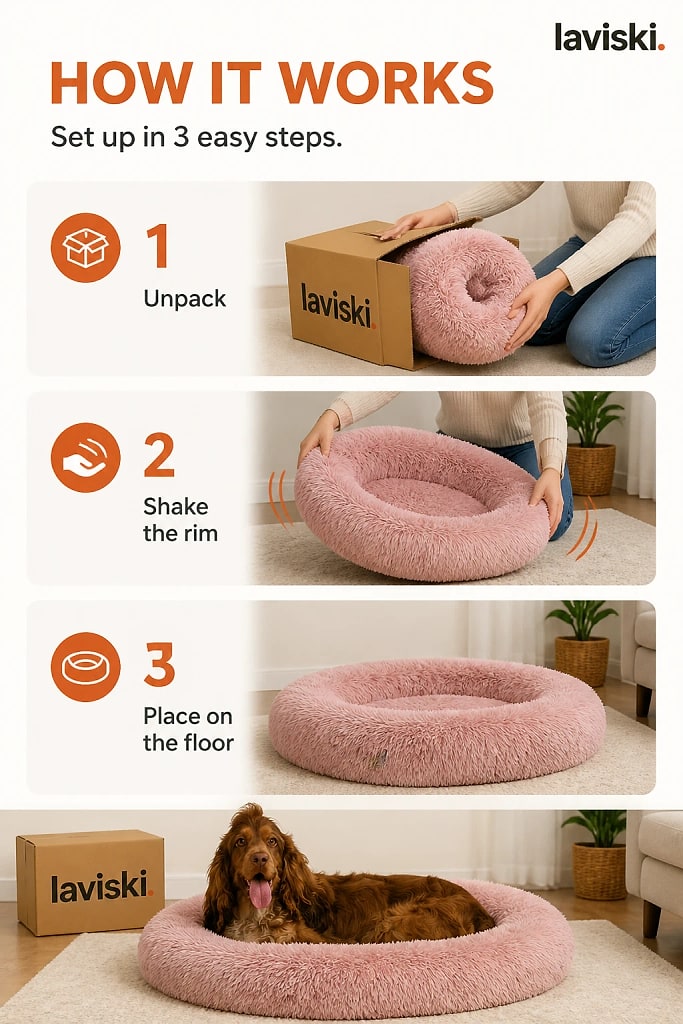 Calmara Calming Donut Dog Bed, how to unpack and set it up