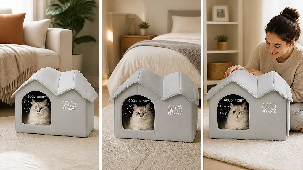 Nestova Enclosed Indoor Pet House, shown in use at home