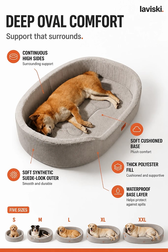 Ovalis Orthopedic Oval Dog Bed, materials and construction detail