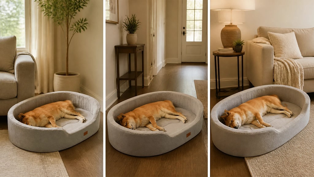 Ovalis Orthopedic Oval Dog Bed, shown in use at home
