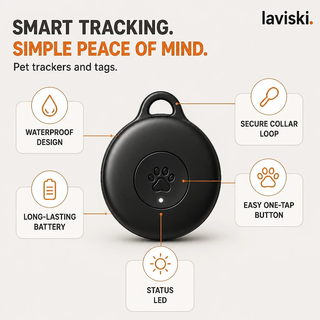 Pawloci Dog GPS Tracker, close-up of the main features