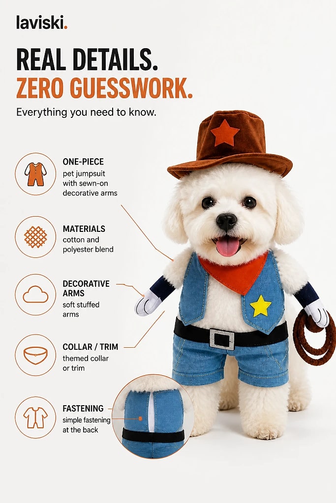 Pawrade Dog Costume Jumpsuit, materials and construction detail