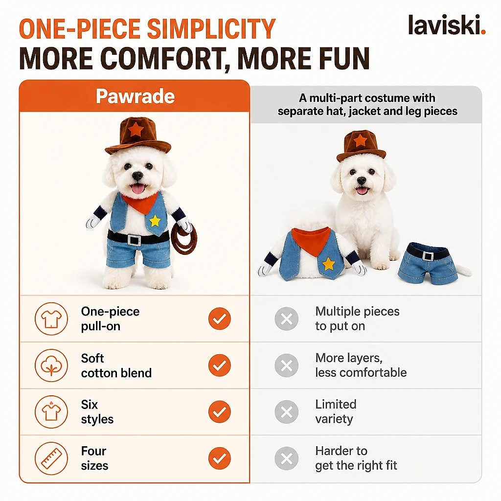 Pawrade Dog Costume Jumpsuit, compared with the usual alternative