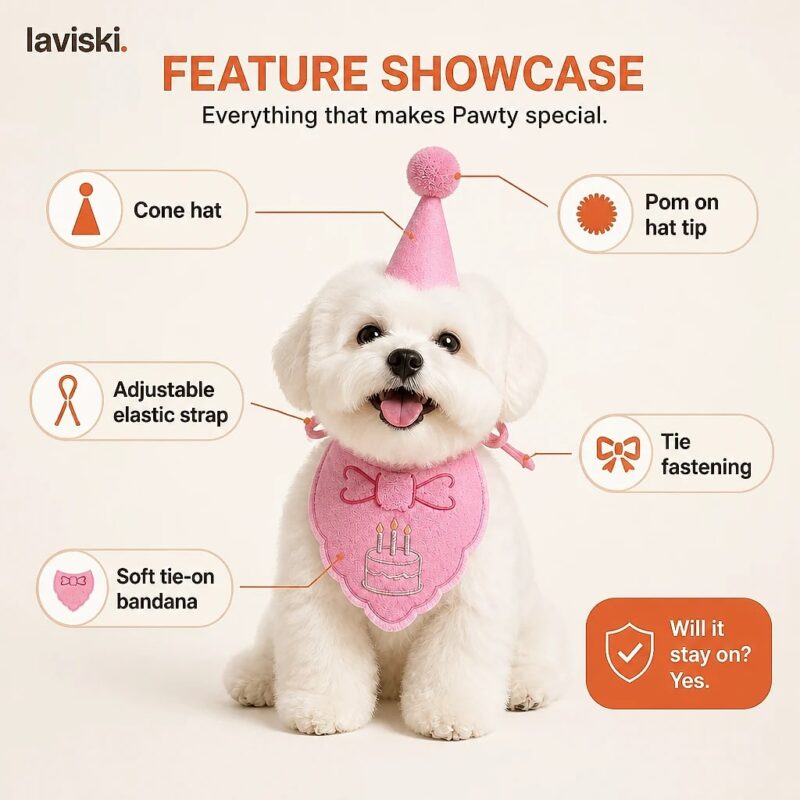 Pawty Birthday Hat and Bandana Set, feature showcase
