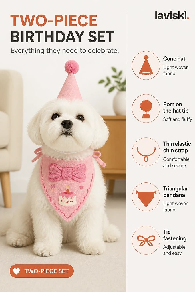Pawty Birthday Hat and Bandana Set, materials and construction detail