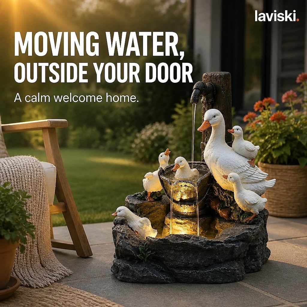 Rivona Tiered Garden Fountain, in use, pet resting on it