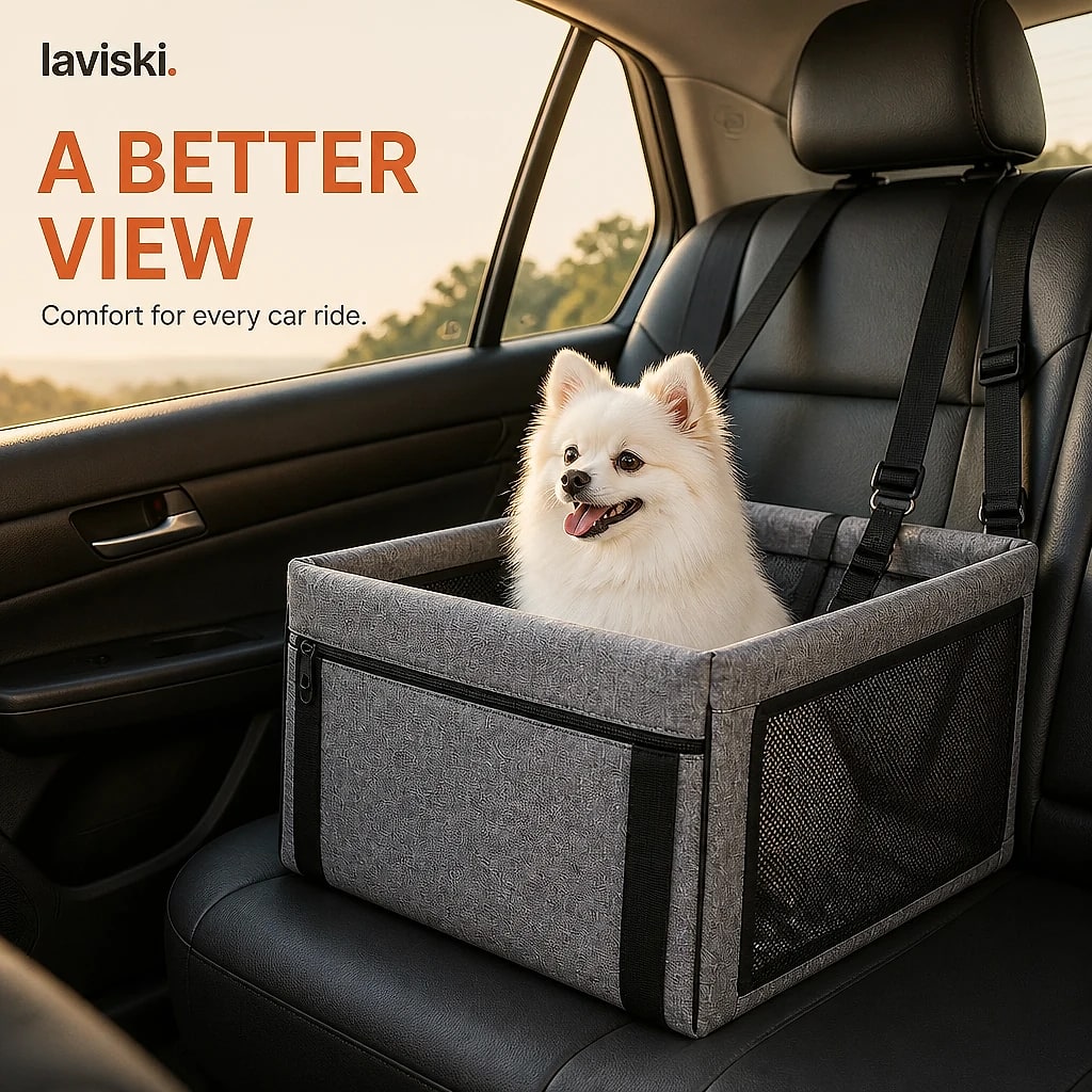 Altura Foldable Car Booster Seat, in use, pet resting on it