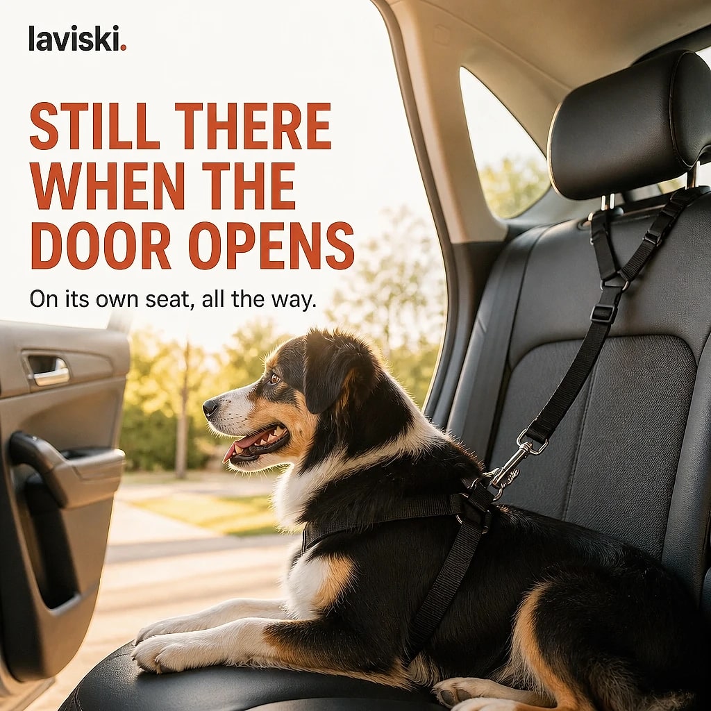 Ancora Dog Car Tether, in use, pet resting on it