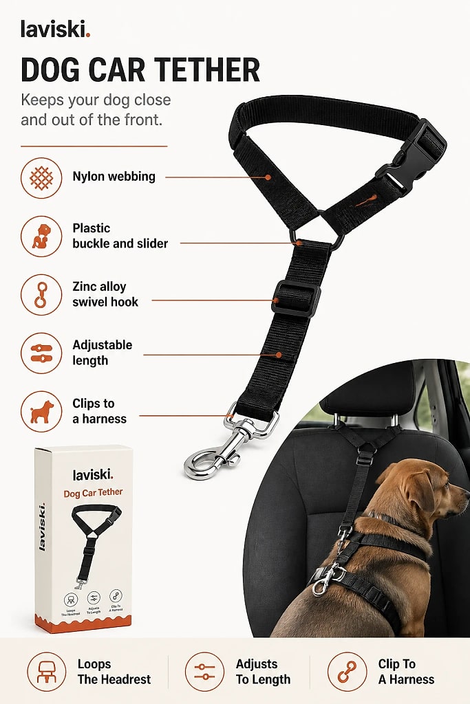 Ancora Dog Car Tether, materials and construction detail