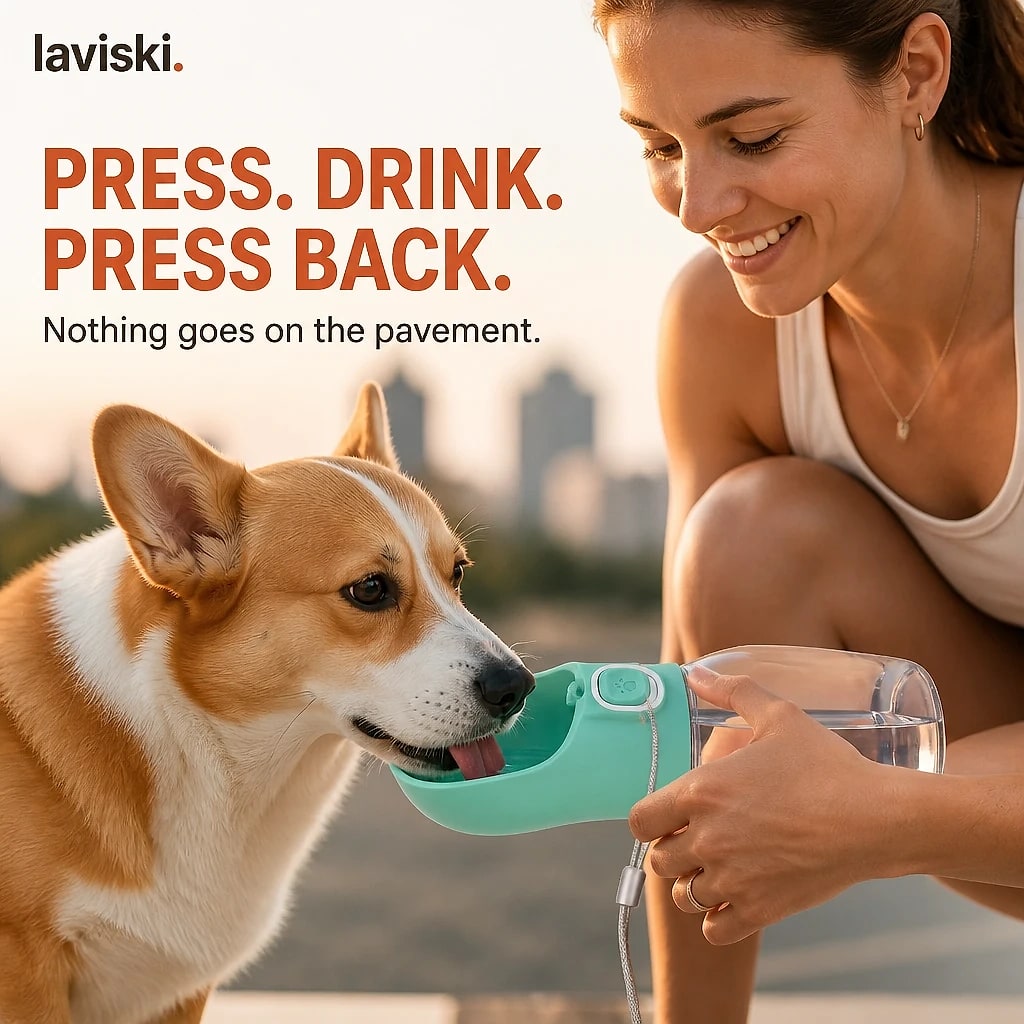 Aquara Portable Dog Water Bottle, shown in a home setting
