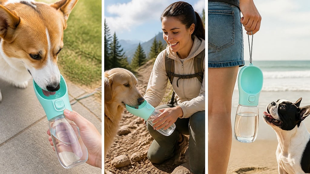 Aquara Portable Dog Water Bottle, shown in use at home