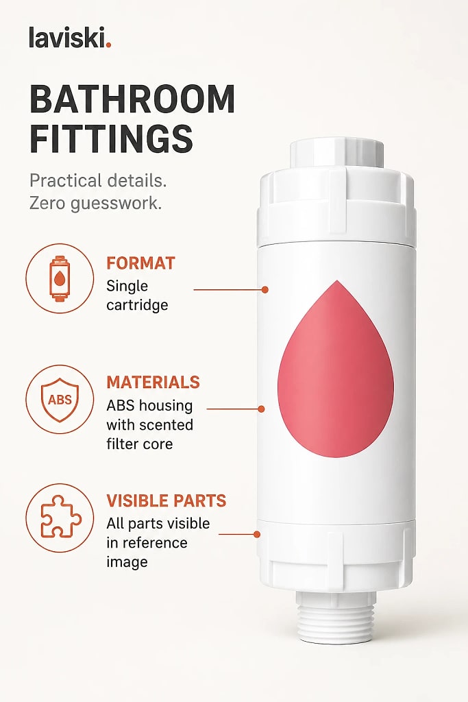 Aroma Scented In Line Shower Filter, materials and construction detail