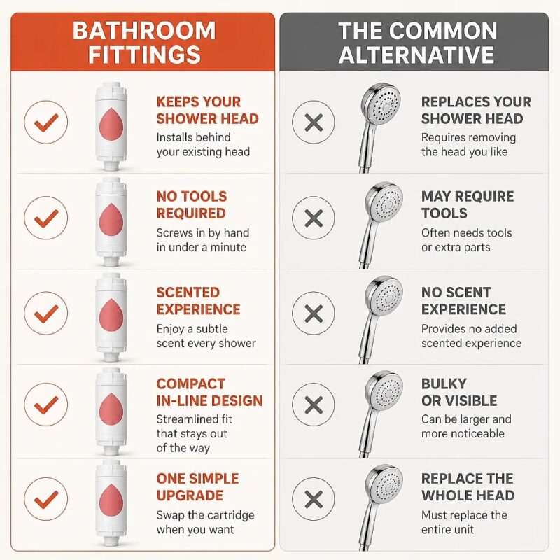 Aroma Scented In-Line Shower Filter, comparison