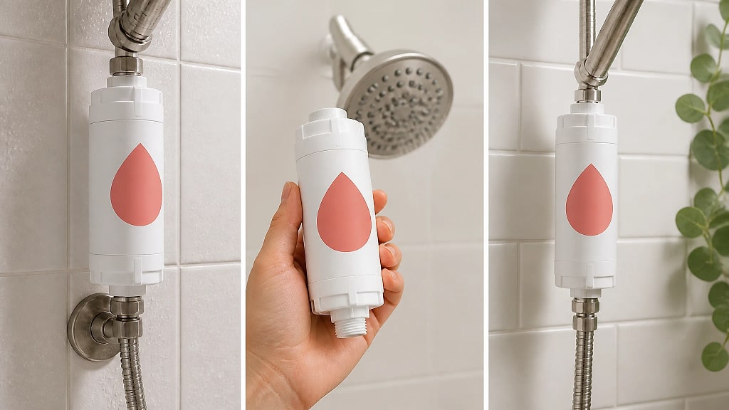 Aroma Scented In Line Shower Filter, shown in use at home