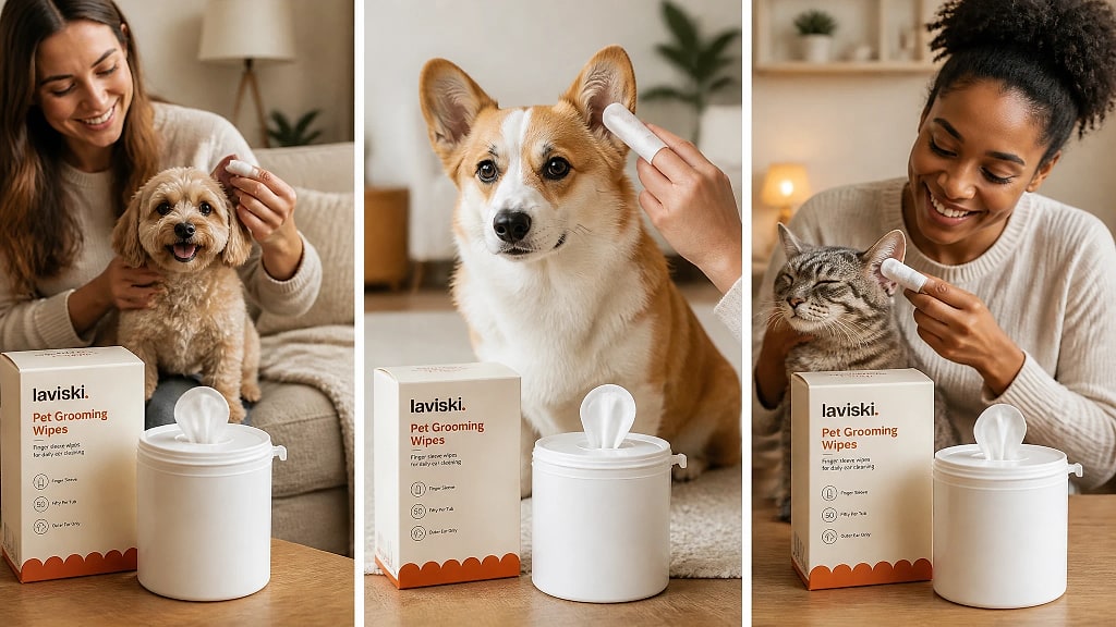 Aurea Pet Ear Cleaning Wipes, shown in use at home