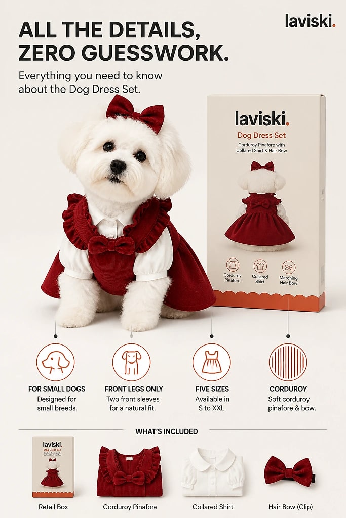 Belora Corduroy Dog Dress Set, materials and construction detail