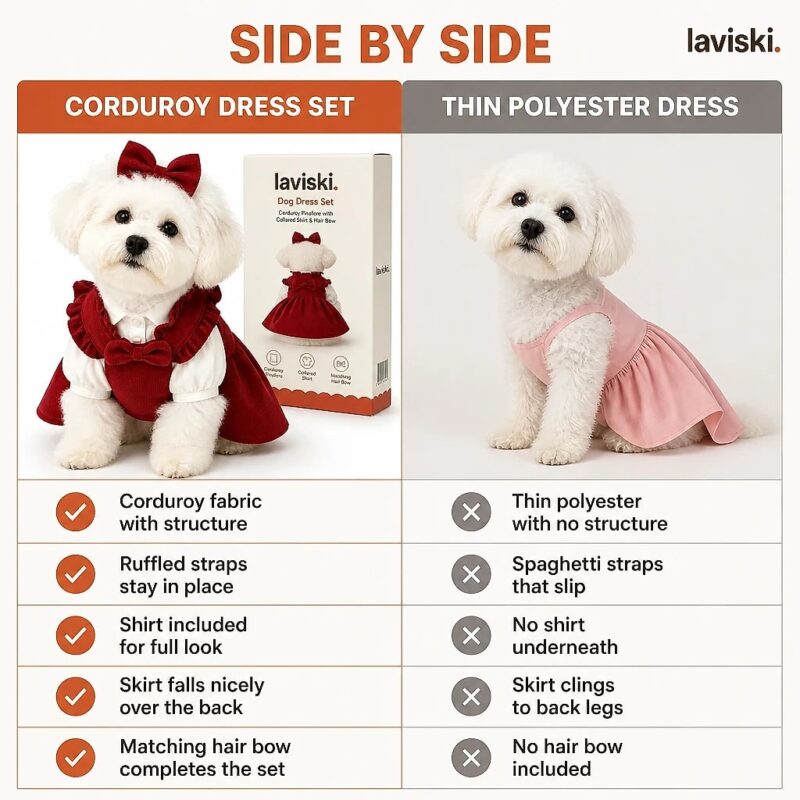Belora Corduroy Dog Dress Set, comparison