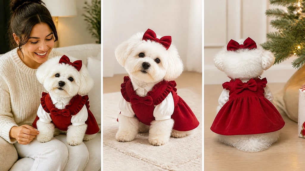 Belora Corduroy Dog Dress Set, shown in use at home