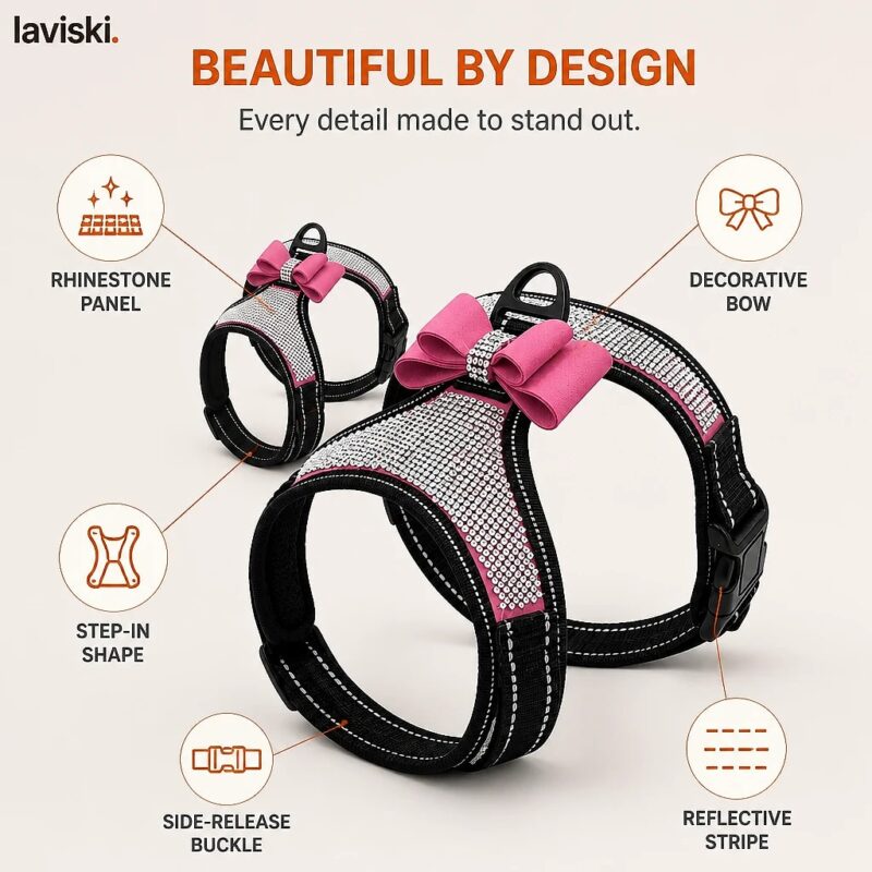 Brilla Rhinestone Dog Harness, feature showcase