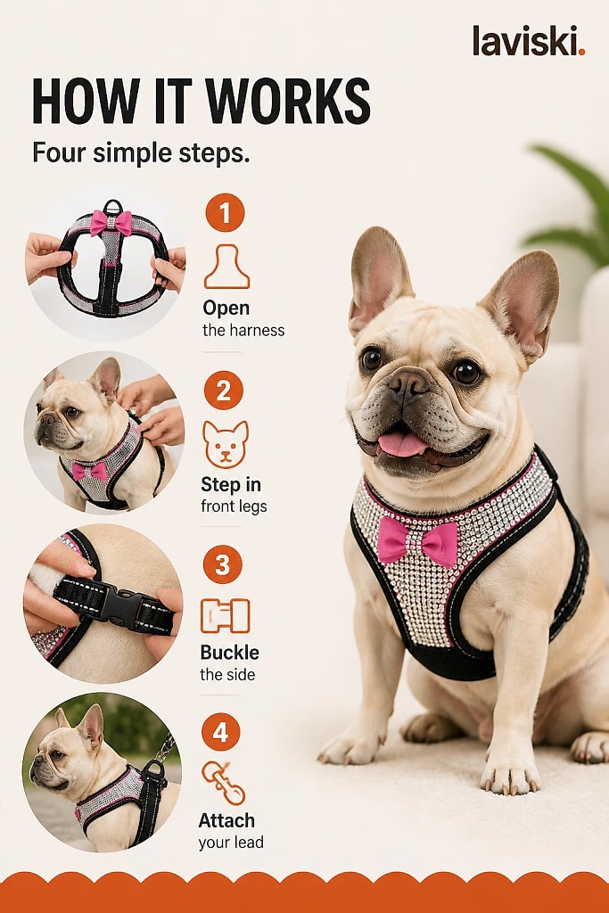 Brilla Rhinestone Dog Harness, how to unpack and set it up