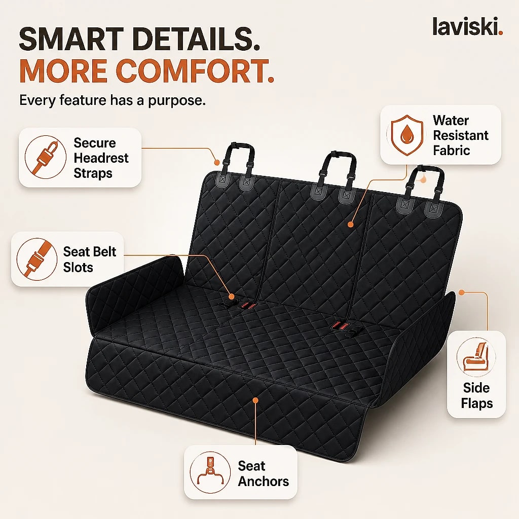 Cabina Quilted Car Seat Hammock, close-up of the main features