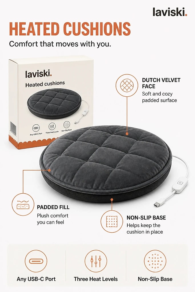 Calora USB Heated Seat Cushion, materials and construction detail