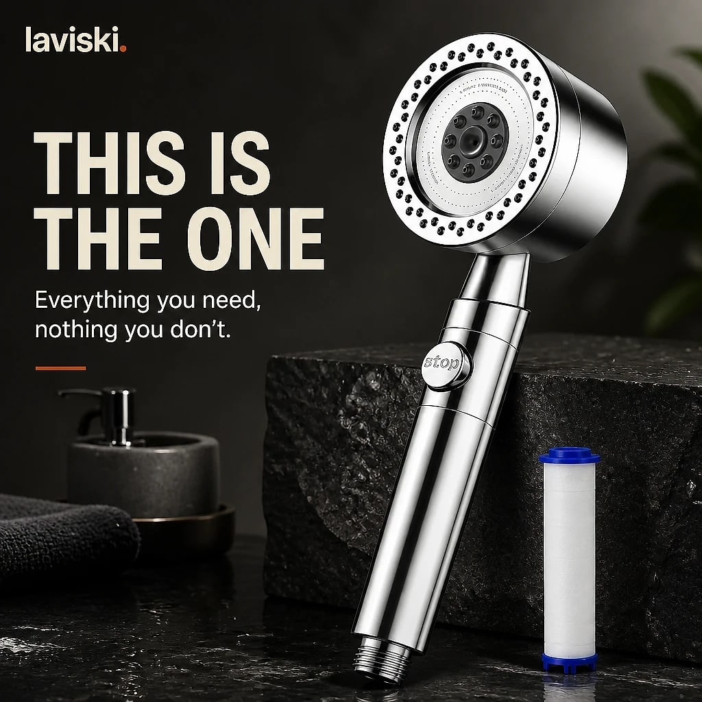Cascara Five Mode Handheld Shower Head, shown in a home setting