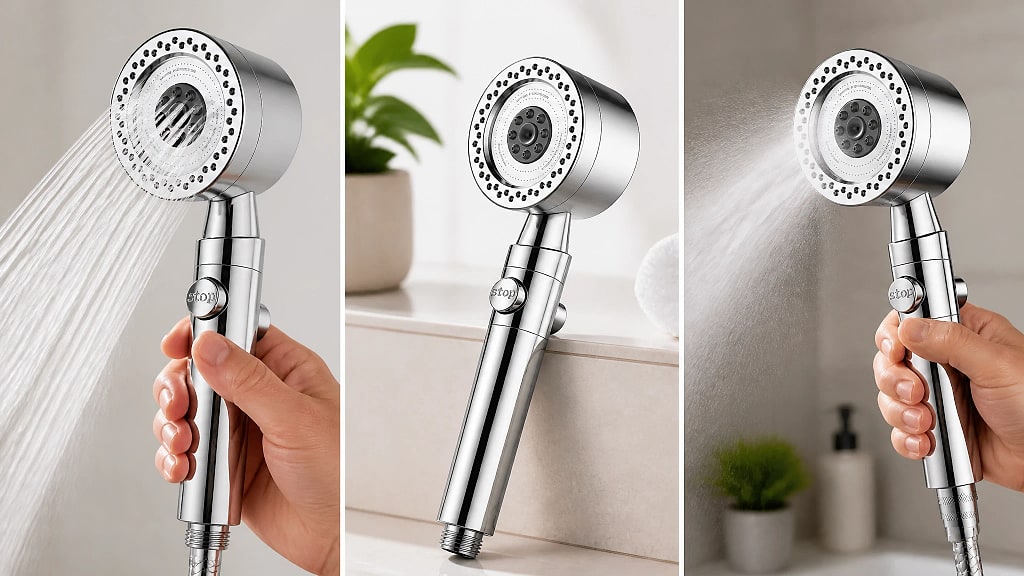 Cascara Five Mode Handheld Shower Head, shown in use at home