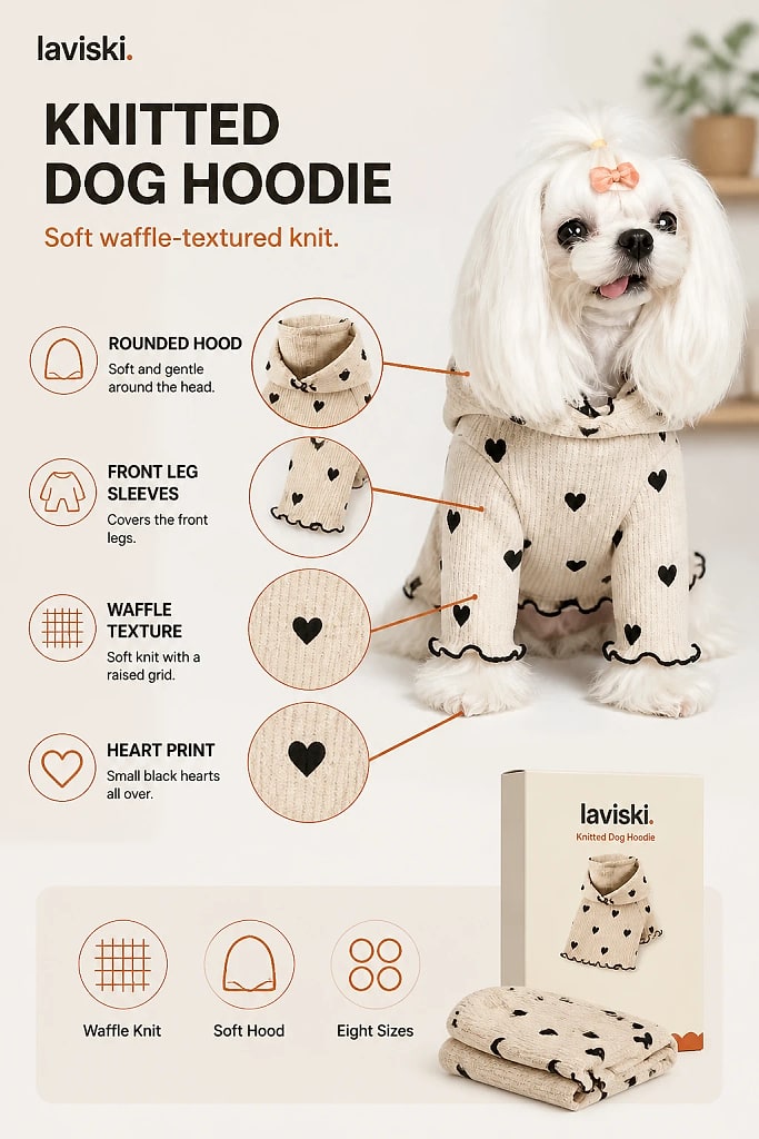 Cozia Waffle Knit Dog Hoodie, materials and construction detail