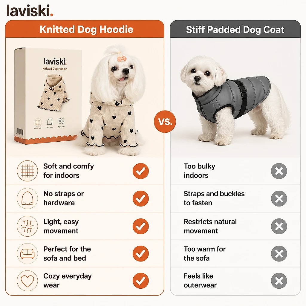 Cozia Waffle Knit Dog Hoodie, compared with the usual alternative