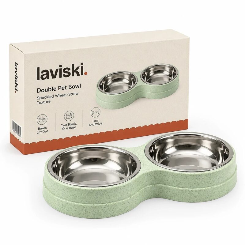 Duetta Double Pet Bowl with Steel Inserts, main product hero