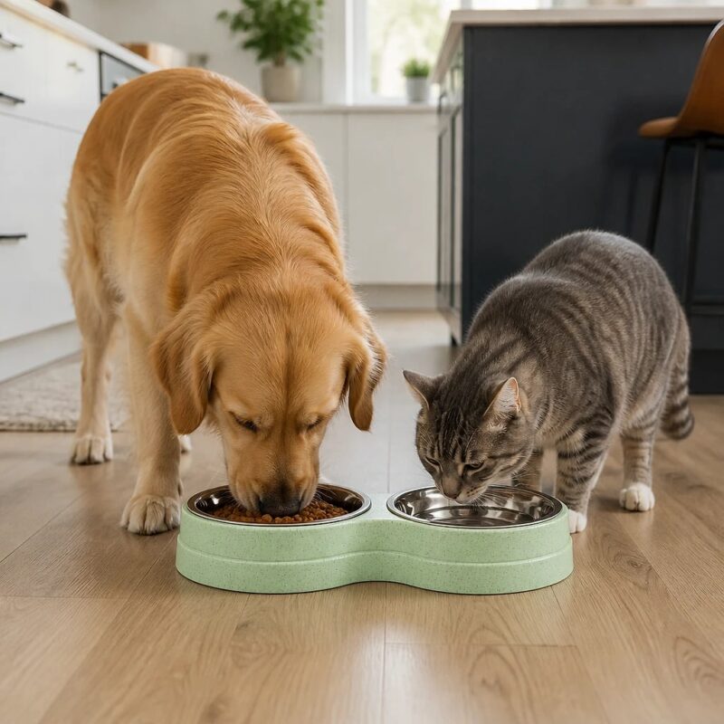 Duetta Double Pet Bowl with Steel Inserts, solution / transformation
