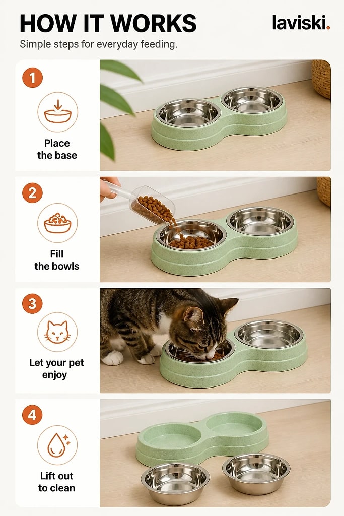 Duetta Double Pet Bowl with Steel Inserts, how to unpack and set it up