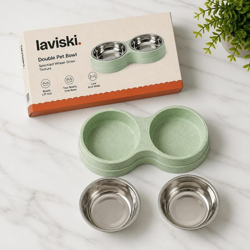 Duetta Double Pet Bowl with Steel Inserts, what's included