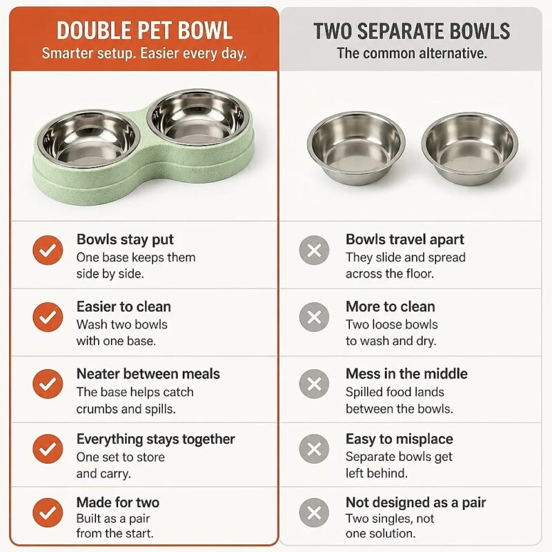 Duetta Double Pet Bowl with Steel Inserts, comparison