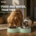 Duetta Double Pet Bowl with Steel Inserts, closing hero