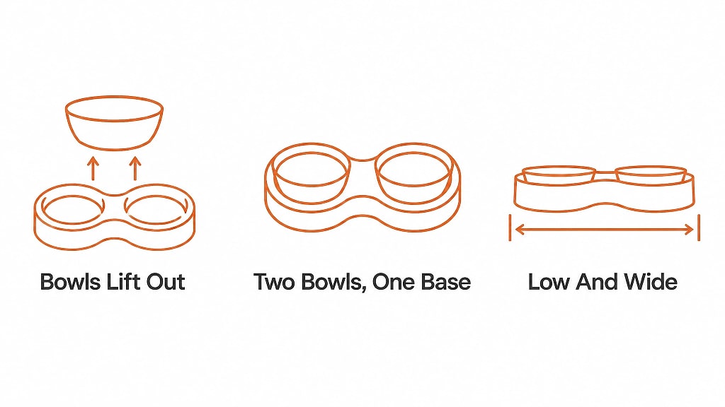 Duetta Double Pet Bowl with Steel Inserts, key features at a glance