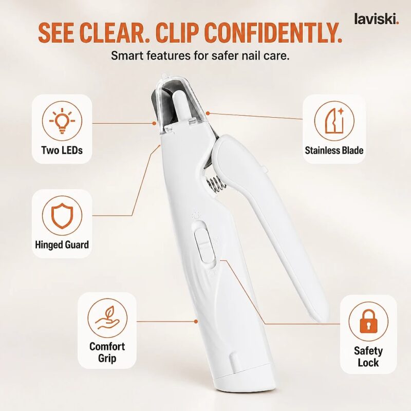 Duetto Twin-LED Nail Clipper with Guard, feature showcase