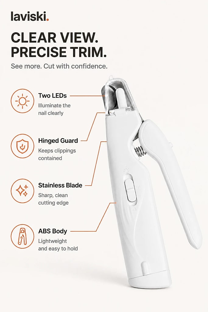 Duetto Twin LED Nail Clipper with Guard, materials and construction detail