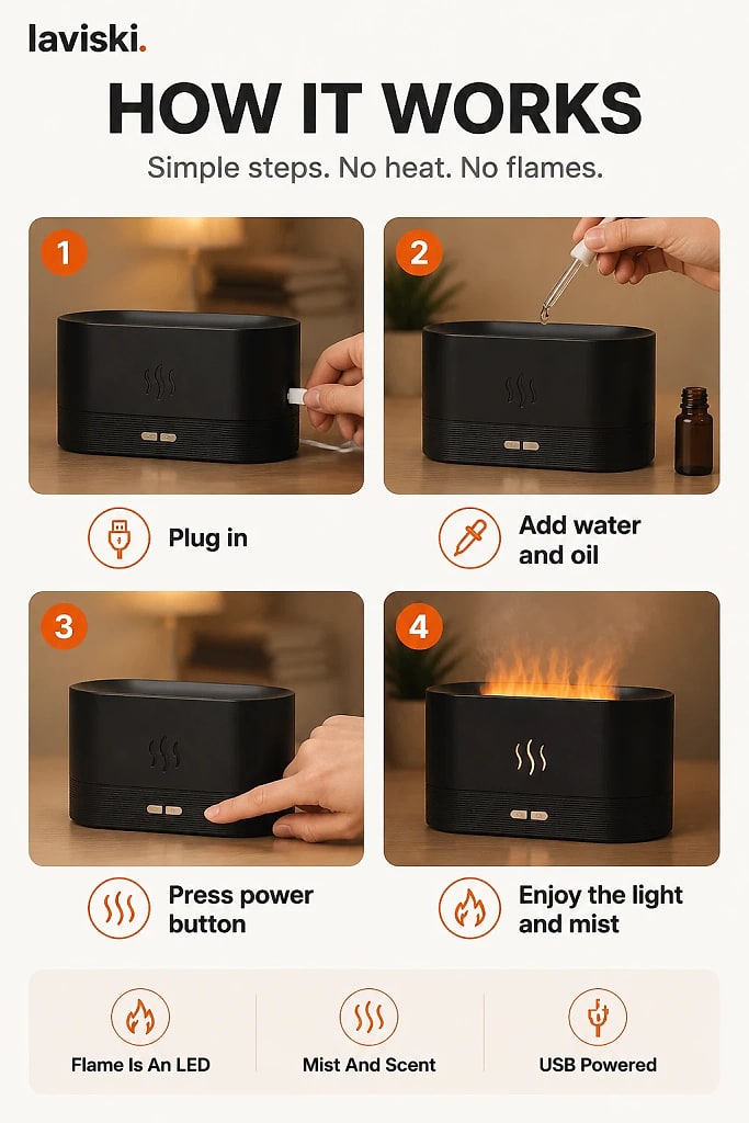 Embera Flame Effect Aroma Diffuser, how to unpack and set it up