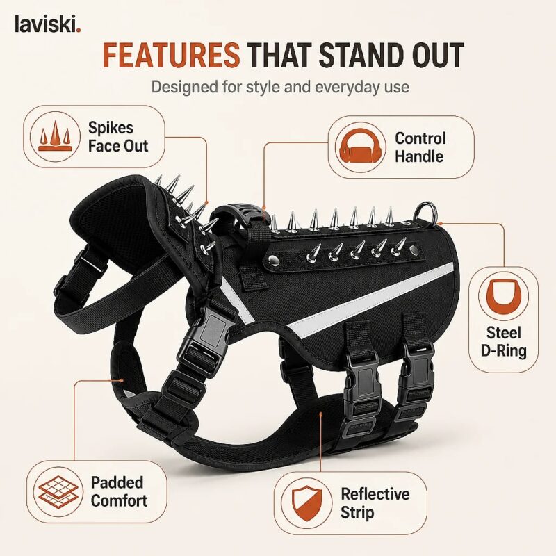 Ferrona Spiked Tactical Dog Harness, feature showcase