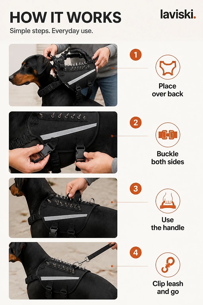 Ferrona Spiked Tactical Dog Harness, how to unpack and set it up