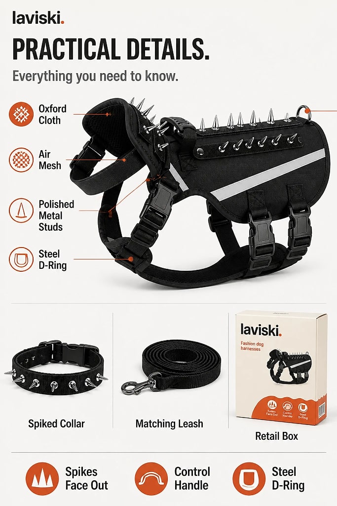 Ferrona Spiked Tactical Dog Harness, materials and construction detail