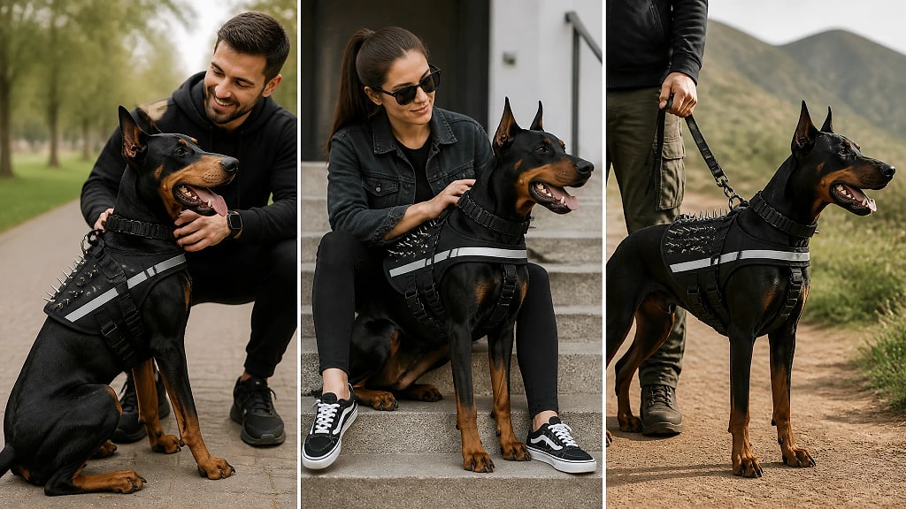 Ferrona Spiked Tactical Dog Harness, shown in use at home