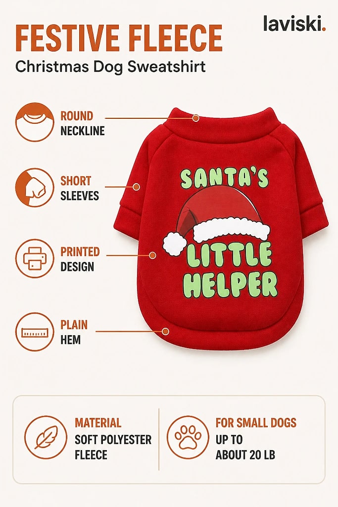 Festa Christmas Dog Sweatshirt, materials and construction detail